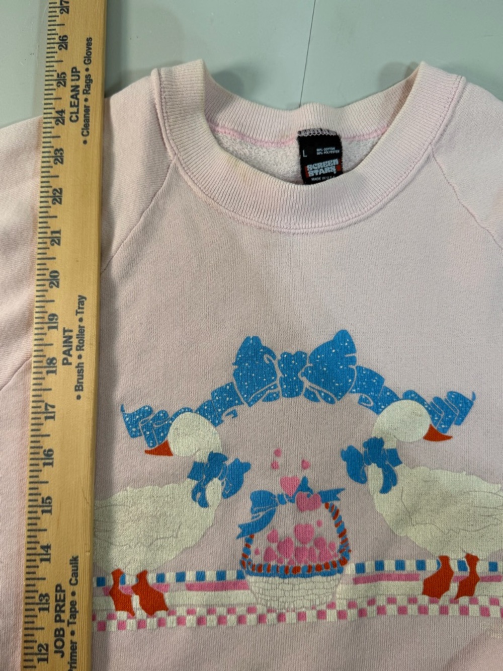 Vintage Country Geese Grandma Core 90s Sweatshirt Size L Pink Check Ribbon Mom - Picture 10 of 10